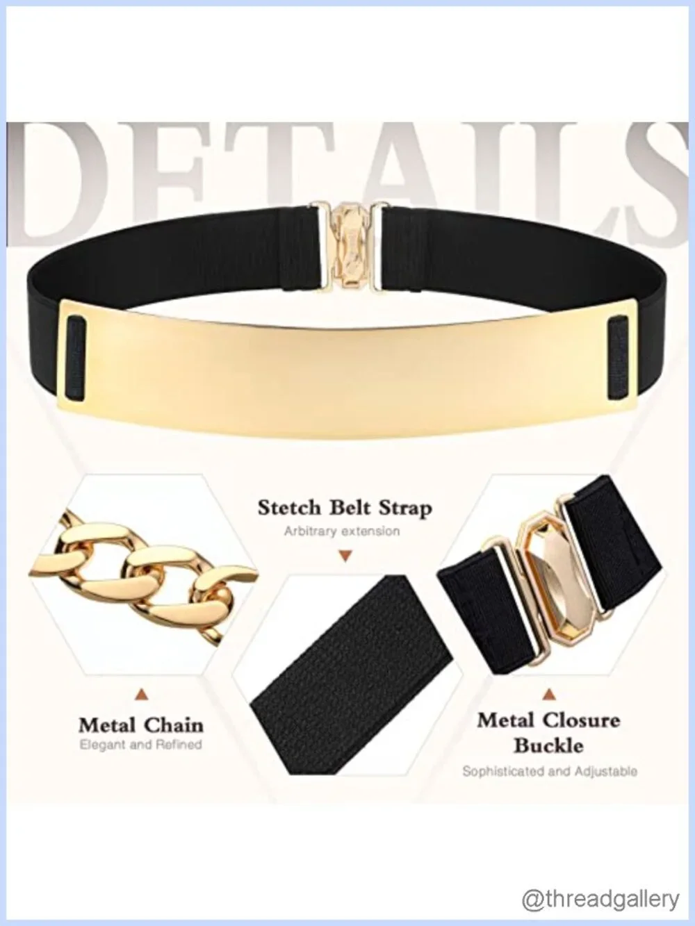 4 Pack Women Stretch Waist Belts Gold Metal Buckle Elastic Chain Wide